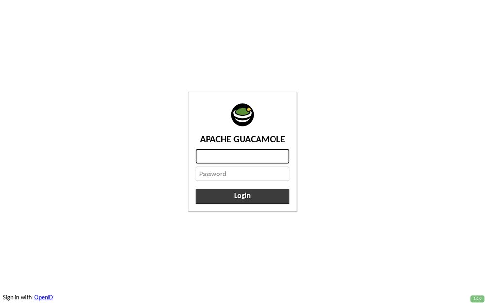 Interface Apache Guacamole — instance hébergée par Domite